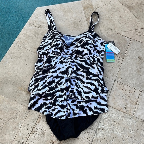 SWIM SOLUTIONS Tummy Control Triple Tier Fauxkini, Created For Macy's -Size 20W - Picture 2 of 11